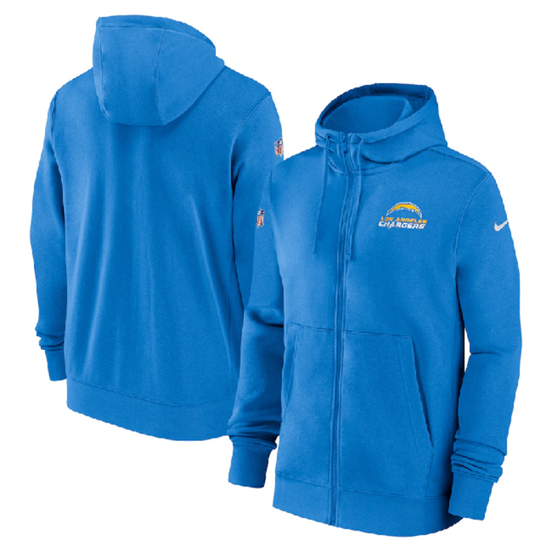 Men's Los Angeles Chargers Light Blue Sideline Club Performance Full-Zip Hoodie Men's Los Angeles Chargers Light Blue Sideline Club Performance Full-Zip Hoodie